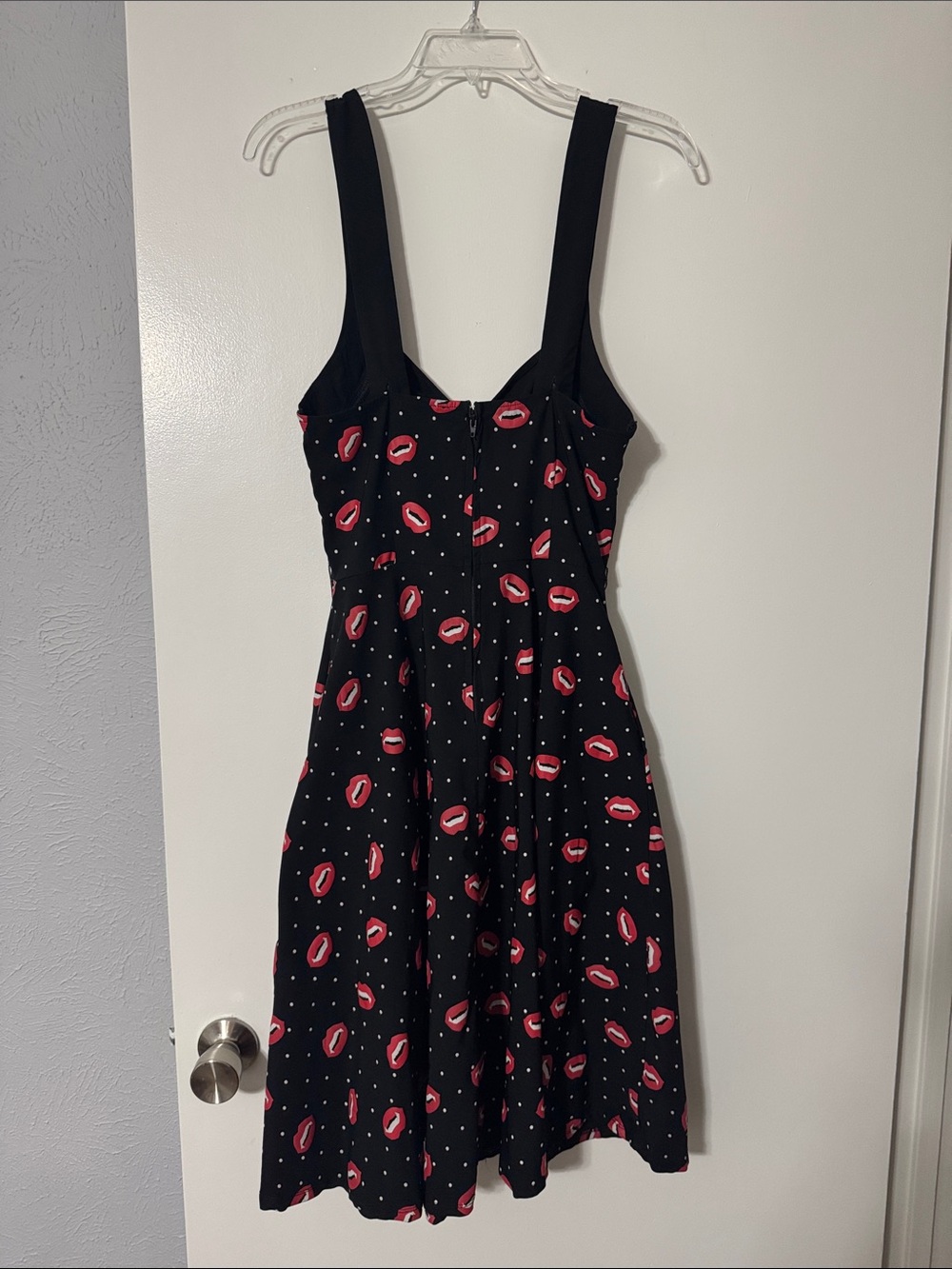 Unique Vintage Black Midi Dress with Red Lip Print - Picture 2 of 5